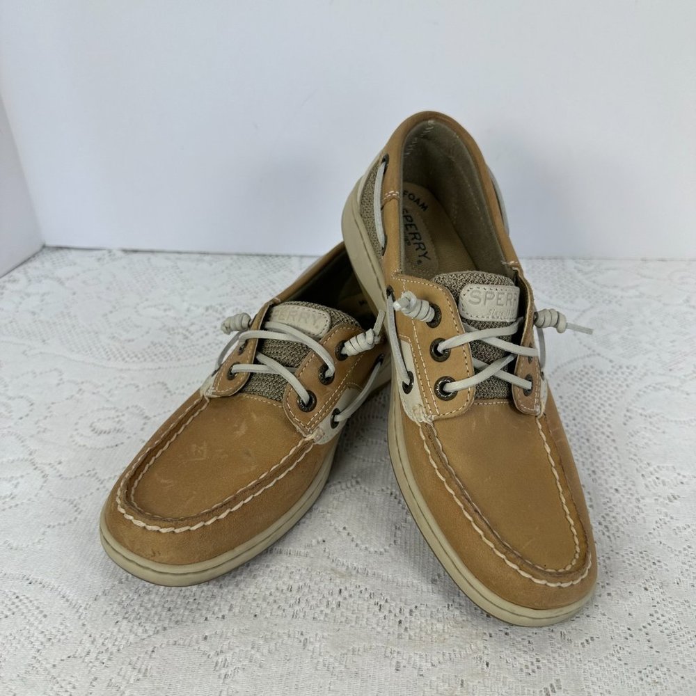 Women's Sperry Top Siders, flats, Tan and Cream leather, USA size 7M